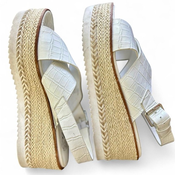 Vince Camuto Cream Croc-Embossed Espadrille Sandals Size 41 - Picture 7 of 8